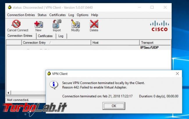 Come installare Cisco VPN Client Windows 10