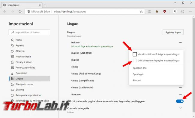 Come installare linguaggi aggiuntivi Microsoft Edge tradurre pagine sono visualizzate lingua straniera