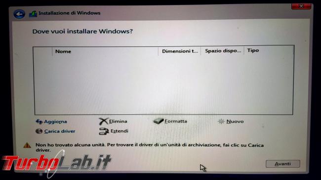 Come installare Windows 11 Windows 10 chiavetta USB, disco memoria SSD esterna: guida completa (video) - windows setup nessun disco trovato