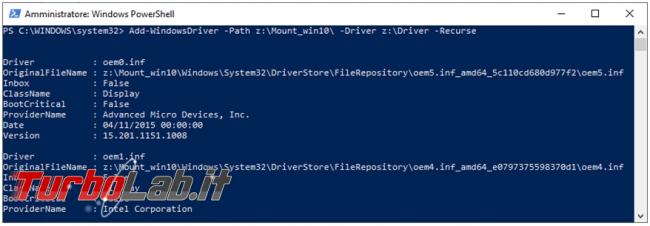 Come integrare driver mancanti disco d’installazione Windows 10 Powershell