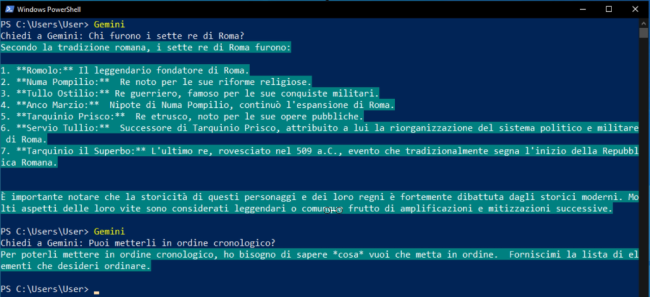 Come integrare Gemini (chatbot ) PowerShell