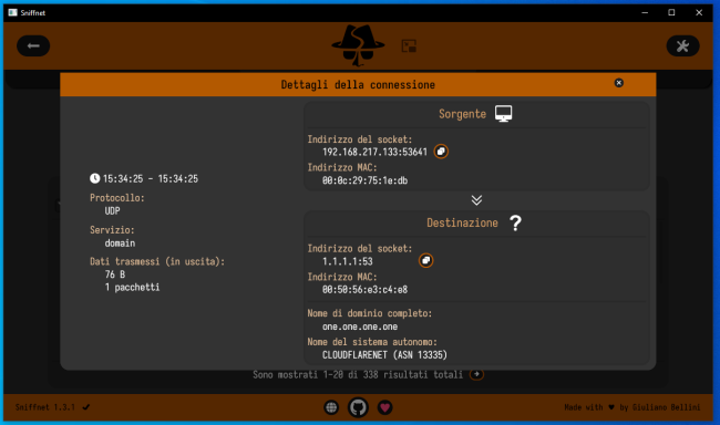 Come ispezionare salvare traffico rete Sniffnet