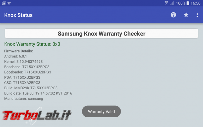 Come leggere Knox bit invalida garanzia scoprire se smartphone/tablet Samsung Galaxy S, Note, , Tab sia mai stato rootato/flashato ROM alternative - app KNOX Status Samsung