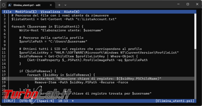 Come modificare file testo, script, direttamente PowerShell Edit