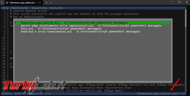 Come modificare file testo, script, direttamente PowerShell Edit