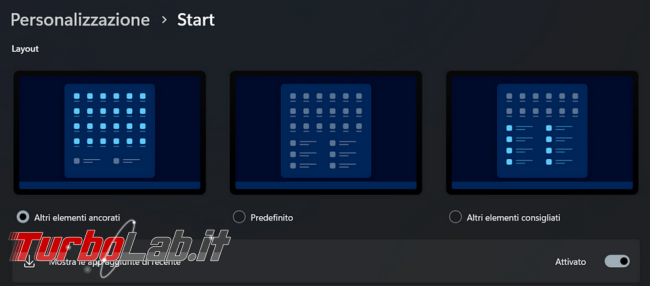 Come modificare layout menu start Windows 11 cambiando spazi occupati