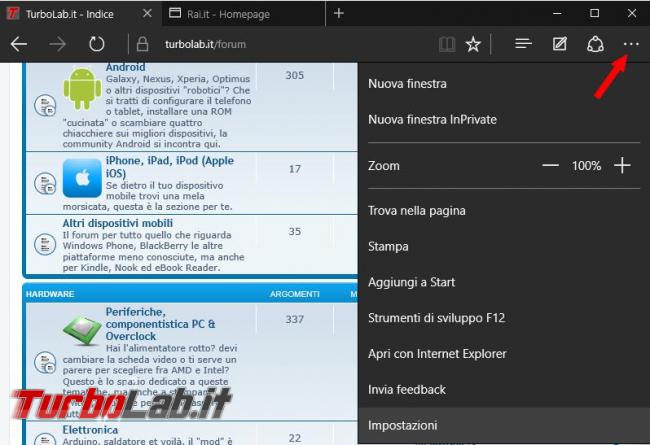 Come modificare pagina iniziale Microsoft Edge