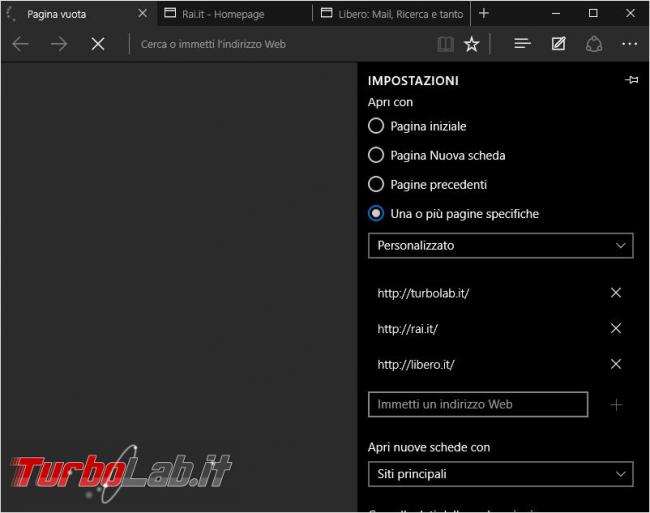 Come modificare pagina iniziale Microsoft Edge