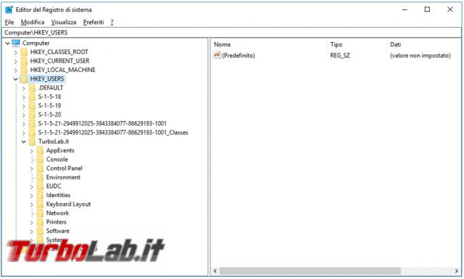 Come modificare registro configurazione account diverso