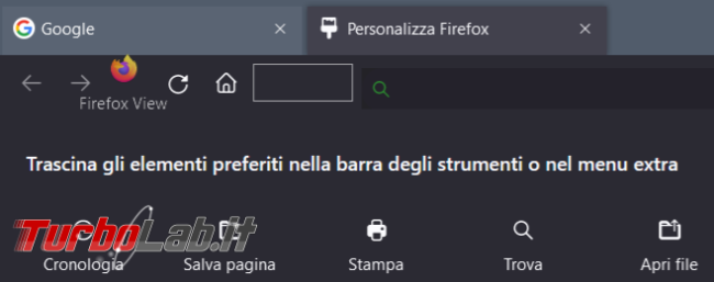 Come nascondere/visualizzare/spostare pulsante Firefox View