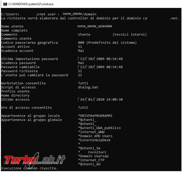 Come ottenere informazioni utente windows riga comando