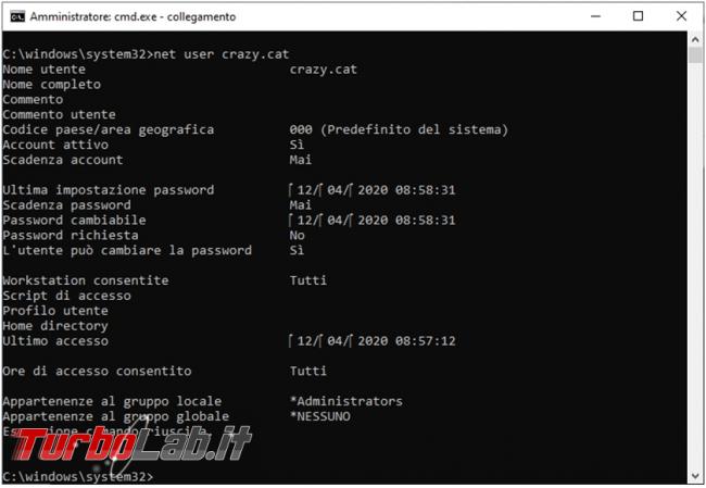 Come ottenere informazioni utente windows riga comando