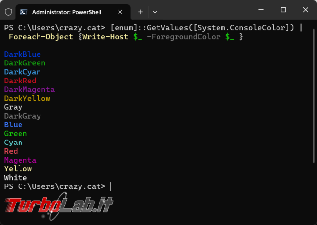 Come personalizzare colori testo cmdlet Write-Host PowerShell