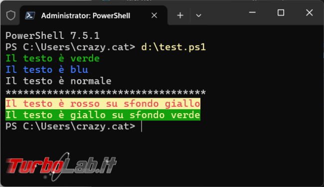 Come personalizzare colori testo cmdlet Write-Host PowerShell