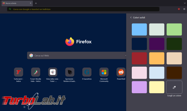 Come personalizzare, immagini colori scelta, Nuova Scheda Firefox