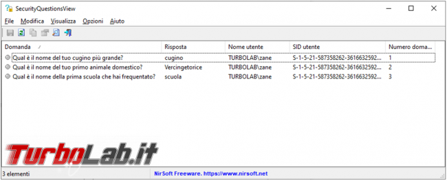 Come recuperare risposte domande sicurezza dell’account locale Windows 10