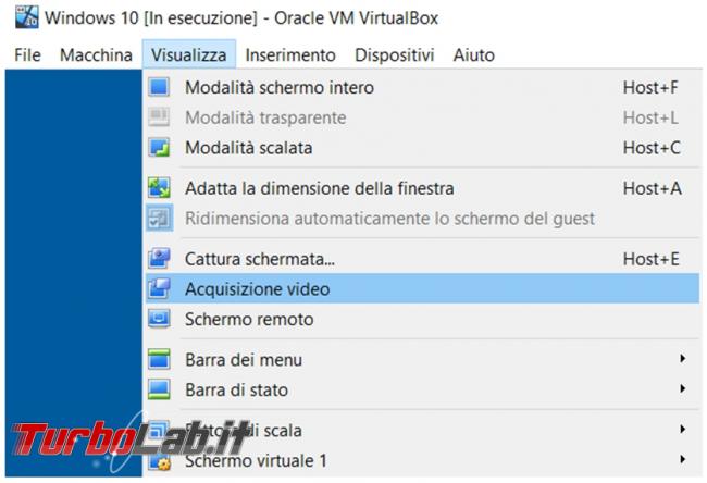 Come registrare video desktop macchina virtuale VirtualBox