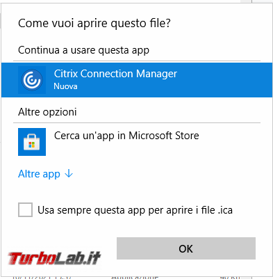 Come riassociare file ICA all’apertura Citrix