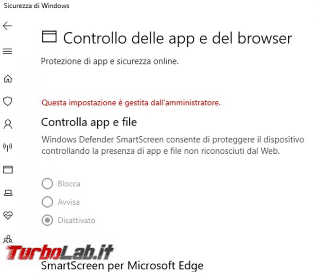 Come riattivare controllo Windows Defender SmartScreen
