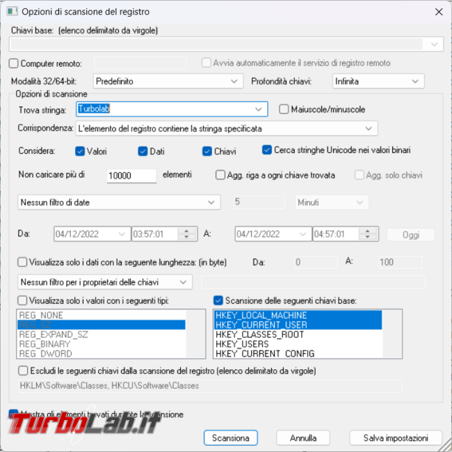 Come ricercare gruppi chiavi registro Regscanner