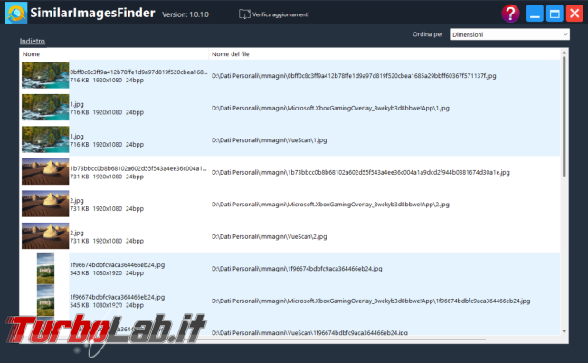 Come ricercare immagini simili duplicate computer SimilarImagesFinder