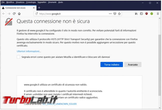 Come rimuovere certificato Windows impedisce collegamento Mozilla Firefox è scaduto