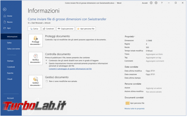 Come rimuovere dati informazioni personali documenti Microsoft Office