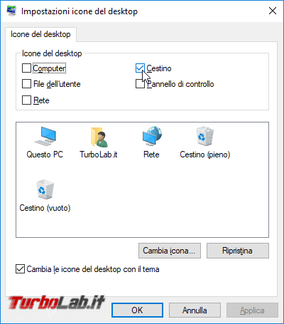 Come rimuovere/eliminare Cestino desktop Windows 10 ( aggiungerlo menu Start)