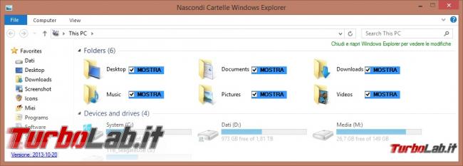 Come rimuovere, eliminare, nascondere Oggetti 3D altre cartelle Esplora file Windows 10 (Questo PC)