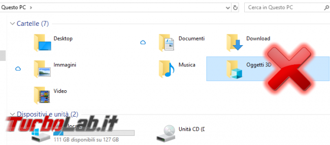 Come rimuovere, eliminare, nascondere Oggetti 3D altre cartelle Esplora file Windows 10 (Questo PC) - spotlight oggetti 3d esplora file