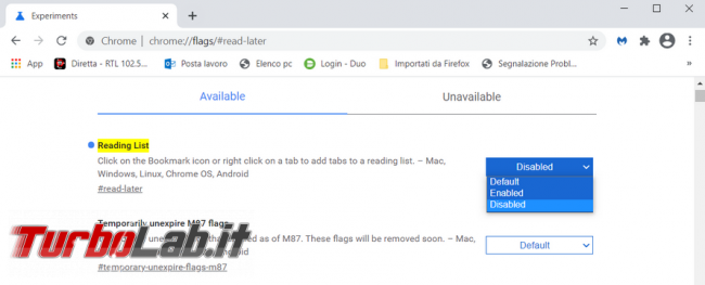 Come rimuovere l’Elenco lettura barra preferiti Chrome