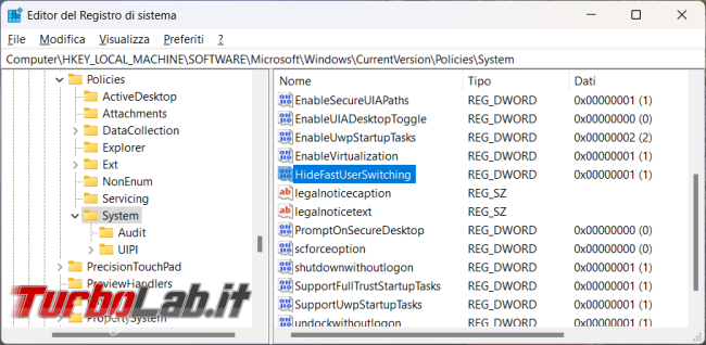 Come ripristinare Cambia Utente (veloce) Windows