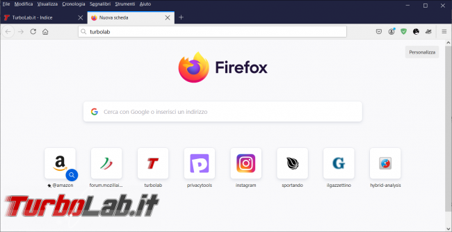 Come ripristinare comportamento originale barra ricerca nuova scheda Firefox 89