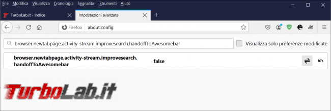 Come ripristinare comportamento originale barra ricerca nuova scheda Firefox 89