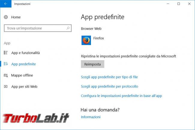 Come ripristinare l’apertura collegamenti esterni browser predefinito Windows 10