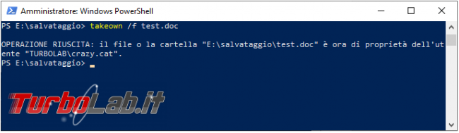 Come ripristinare permessi proprietà file cartella comandi icacls takeown