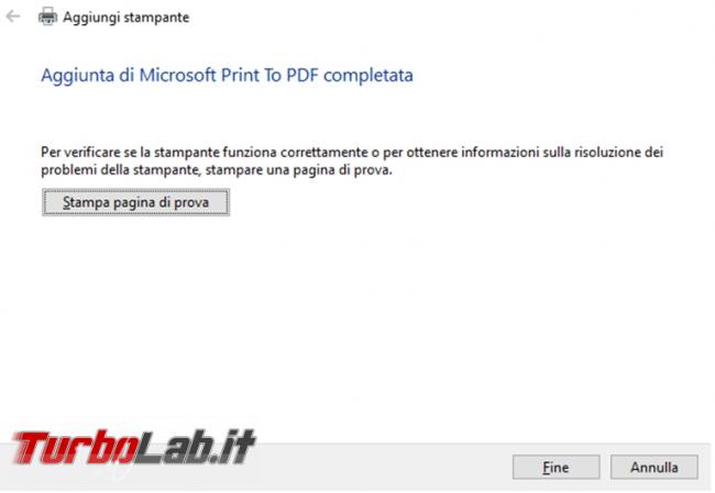 Come ripristinare stampante virtuale Microsoft print to PDF quando mancante non funzionante