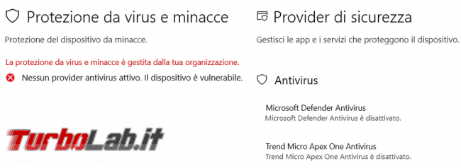 Come risolvere l’errore “Nessun provider antivirus attivo. dispositivo è vulnerabile” Windows 10