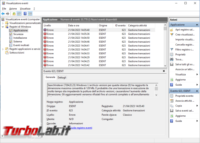 Come risolvere l’errore Searchindexer, origine esent, ID evento 623