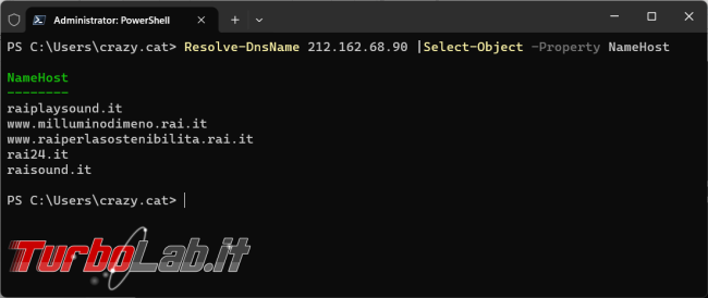 Come risolvere nome indirizzo IP sito Powershell