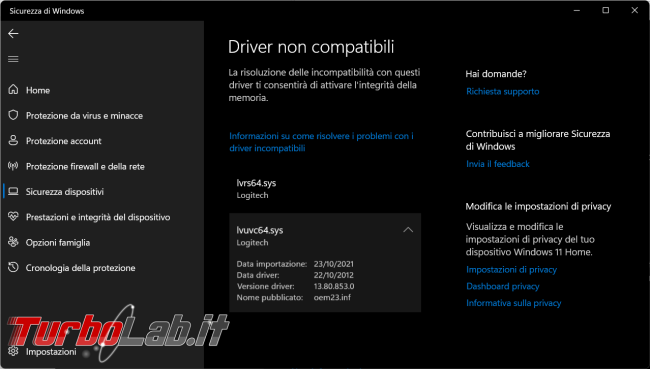 Come risolvere problema Microsoft Defender antivirus dell’integrità memoria disattivata