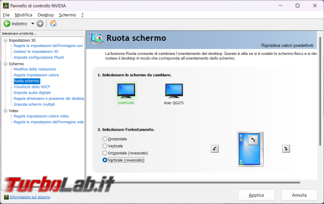 Come ruotare schermo Windows 11 quando si è capovolto desktop