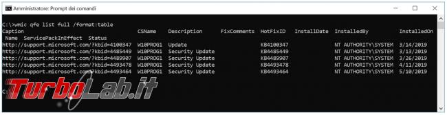 Come salvare lista aggiornamenti installati Windows