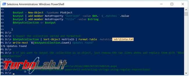 Come salvare lista aggiornamenti installati Windows