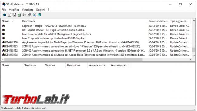 Come salvare lista aggiornamenti installati Windows
