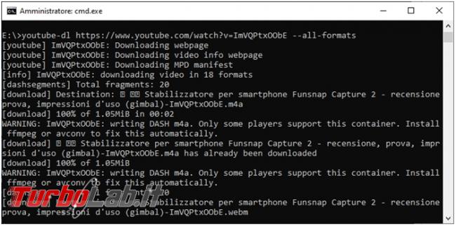 Come scaricare video YouTube riga comando youtube-dl