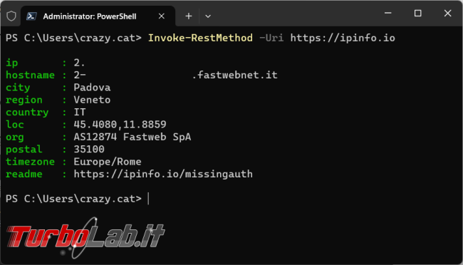 Come scoprire indirizzo pubblico Powershell