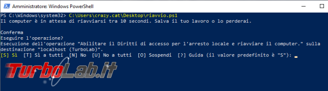 Come spegnere riavviare computer PowerShell inviare avviso all’utente