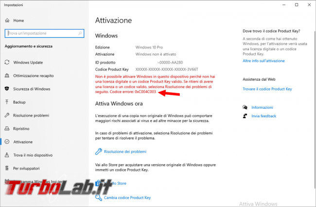 Come superare l’errore 0xC004C003 riuscire attivare Windows 10