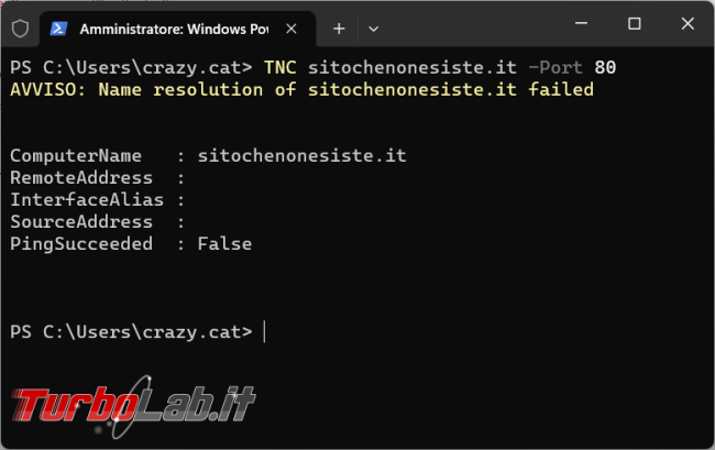 Come testare connessione rete PowerShell